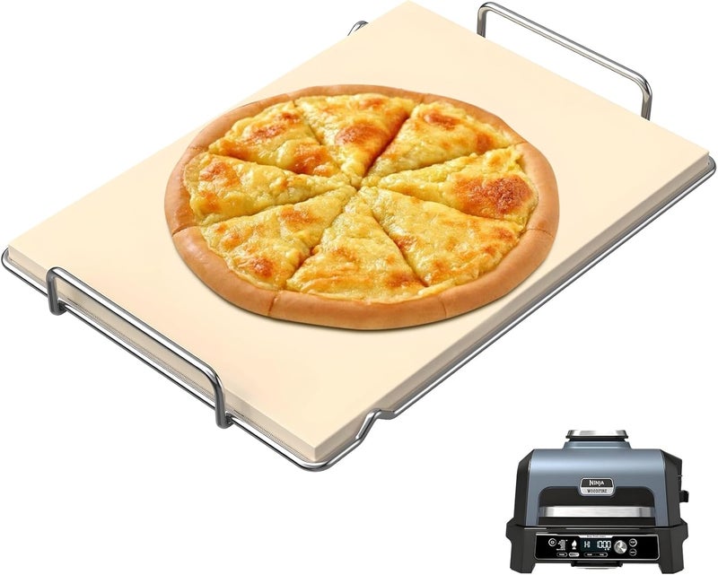 MOASKER Pizza Stone with Rack for Ninja Woodfire XL Grill OG800 OG900 Series Accessories, Woodfire Grill Pizza Stone for Ninja OG951 OG850 OG952 Pro Connect XL Outdoor Grill Accessories, Rectangle - Image 1